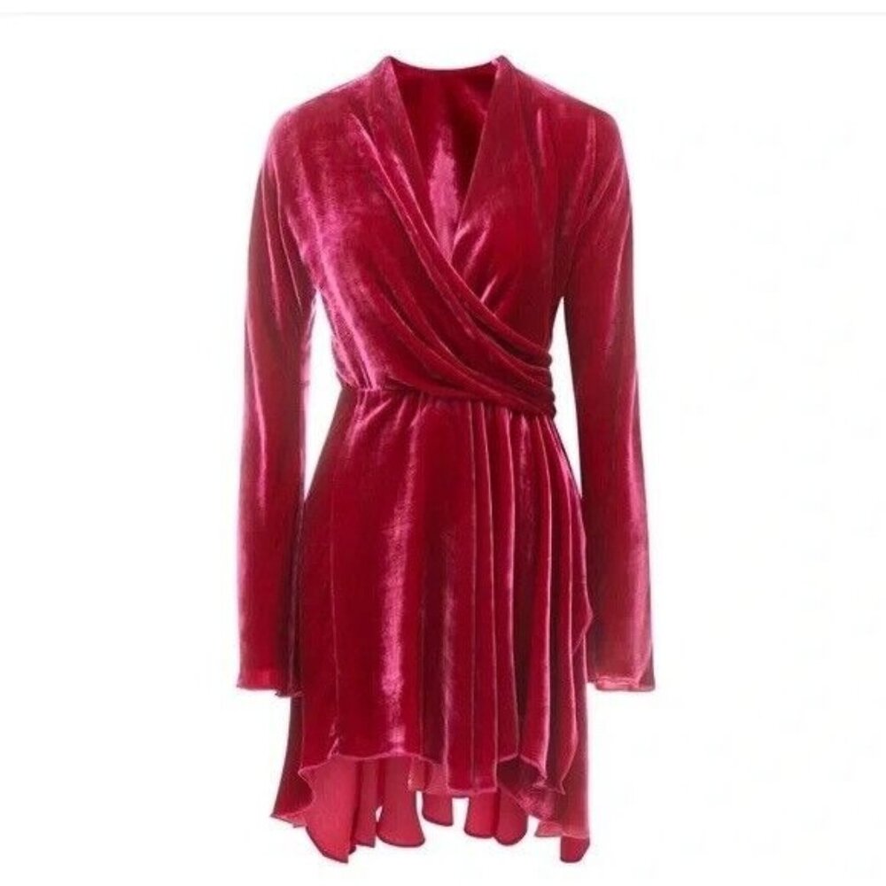 Elegant Velvet Wrap Dress in Rich Red